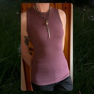 ✪✪✪ Mauve Ribbed High Neck Tank Top